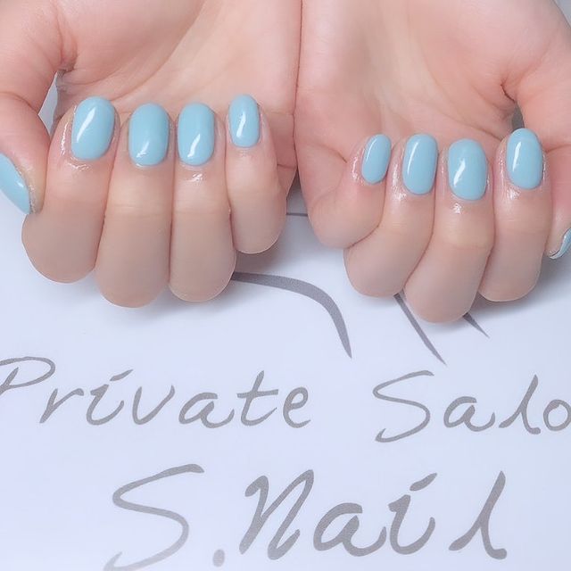 ワンカラー 冬のくすみブルー❄️ ネイルサロン エスネイル Private Salon S.Nail
