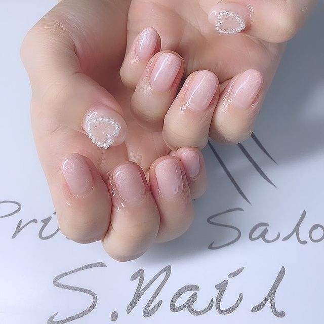 Simple gel ハートパールの中にピクシー🫶💕✨ ネイルサロン エスネイル Private Salon S.Nail
