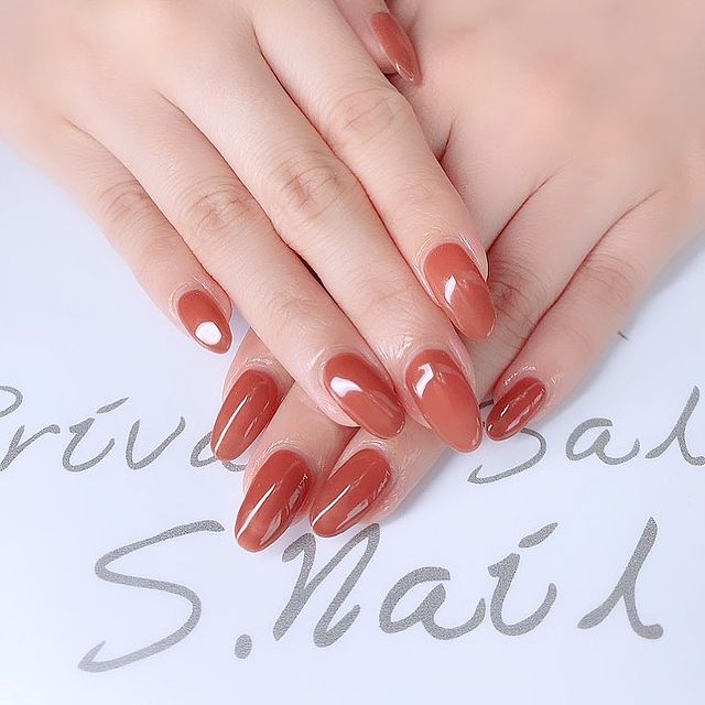 One color つやつやな赤ブラウン🫶❤️ ネイルサロン エスネイル Private Salon S.Nail