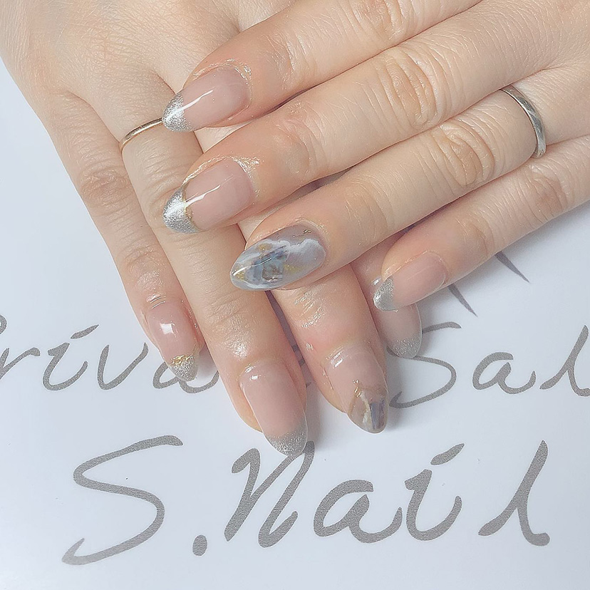 Design gel マグネットフレンチに3度目の同じアート🩵🫧 ネイルサロン エスネイル Private Salon S.Nail