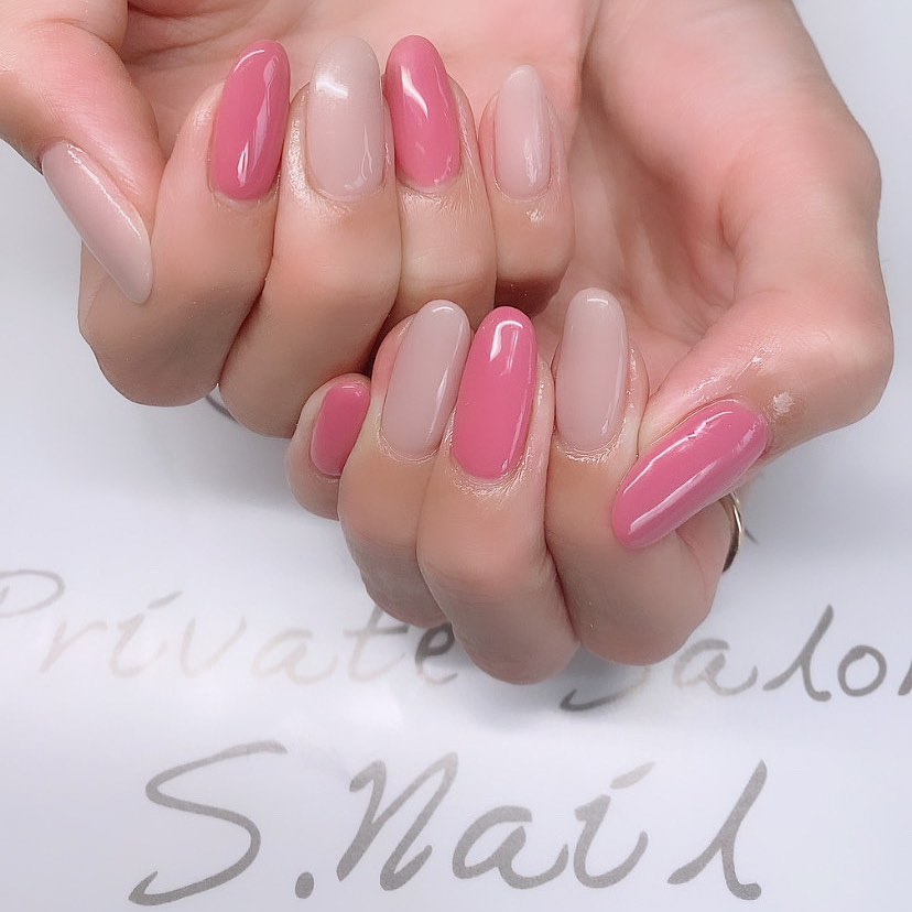 Design gel パープルピンクとグレーの組み合わせ💟 ネイルサロン エスネイル Private Salon S.Nail