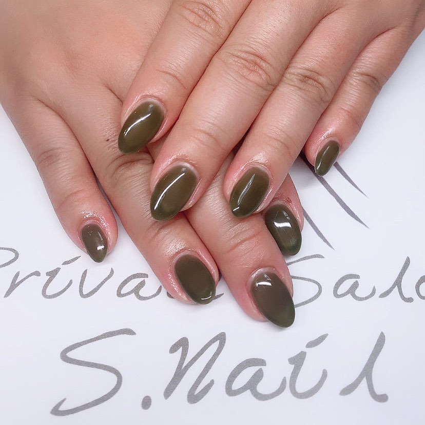One color ダークカーキカラー🍃 ネイルサロン エスネイル Private Salon S.Nail