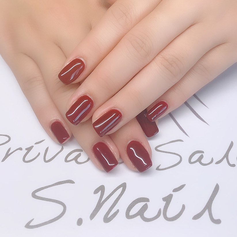 One color hand.foot共にボルドーカラーがよく出ています.♥ ネイルサロン エスネイル Private Salon S.Nail