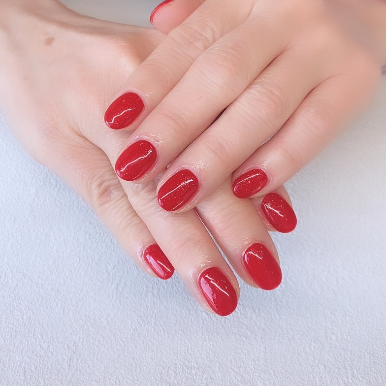One color ラメ入りの赤♥️♥️ ネイルサロン エスネイル Private Salon S.Nail
