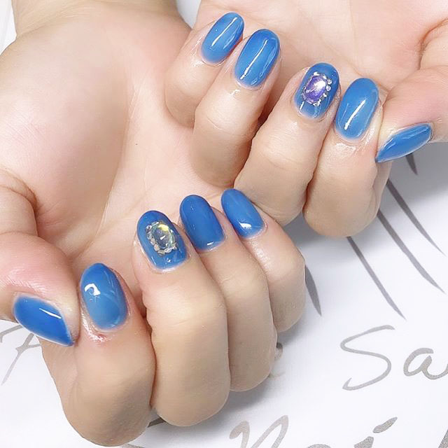 シンプルジェル　透け感のあるブルーカラーラスト夏ネイル👍💓💓 ネイルサロン エスネイル Private Salon S.Nail
