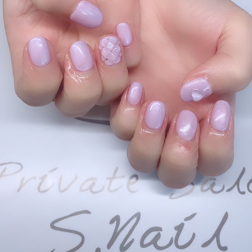 Simple gel クリアハートにキルティング💜🫧 ネイルサロン エスネイル Private Salon S.Nail