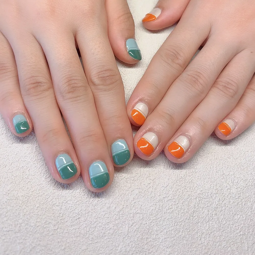 Design gel 個性派ちぐはぐネイル🌿☔️🧡 ネイルサロン エスネイル Private Salon S.Nail