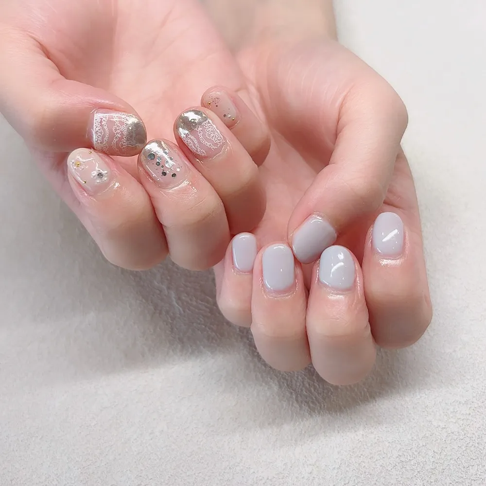 Design gel 寒色シルバーデザイン•🧊˚ ネイルサロン エスネイル Private Salon S.Nail