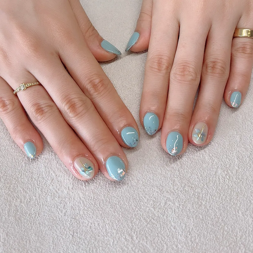 Design gel シェルフラワー💐🩵✨ ネイルサロン エスネイル Private Salon S.Nail