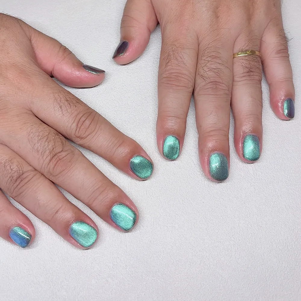 Design gel メンズグリーンマグネット🪐💚今回は、ご夫婦でご来店頂きました𓂃𓈒𓏸 ネイルサロン エスネイル Private Salon S.Nail