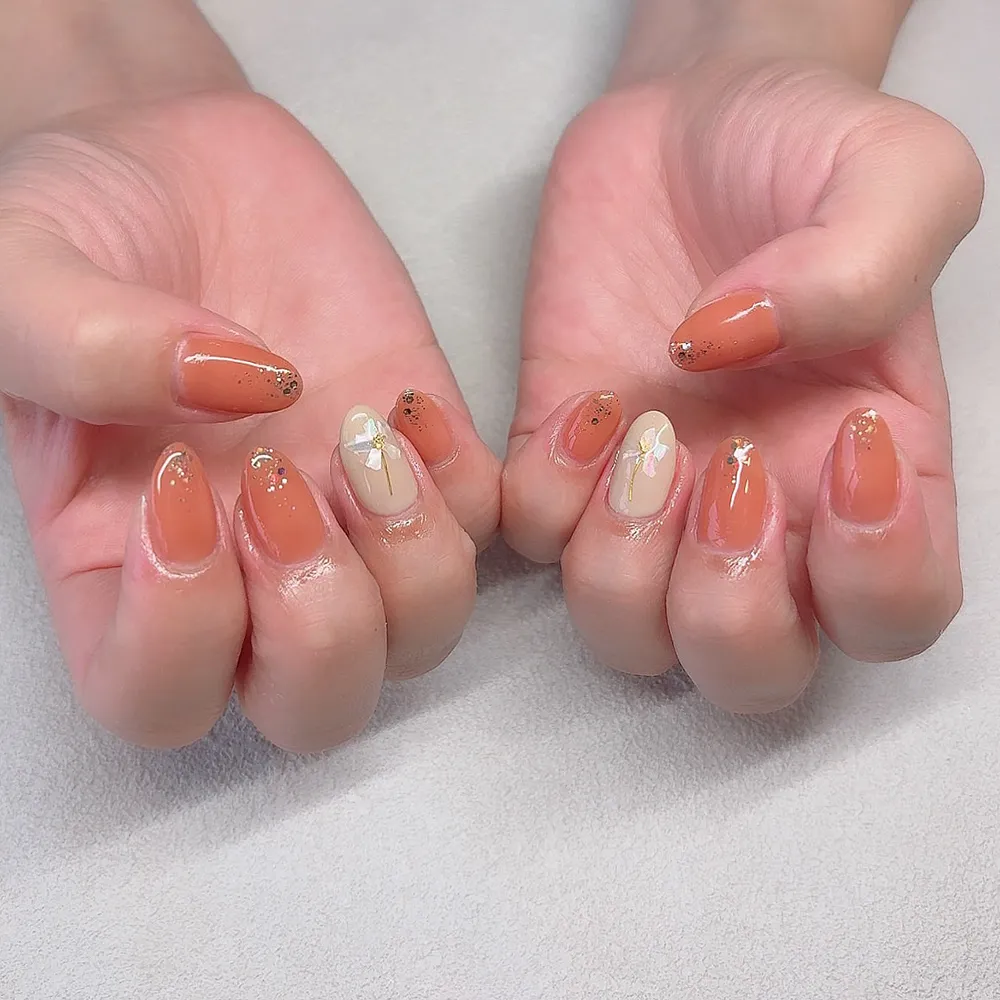 Design gel shell flower 🌼🧡🫧 ネイルサロン エスネイル Private Salon S.Nail